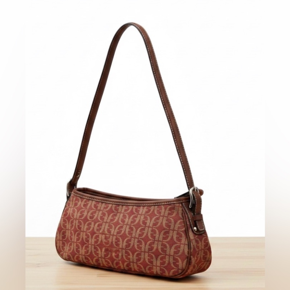 Vintage Fossil Retro Women's Red and Brown Monogram Y2K Boho Shoulder Bag